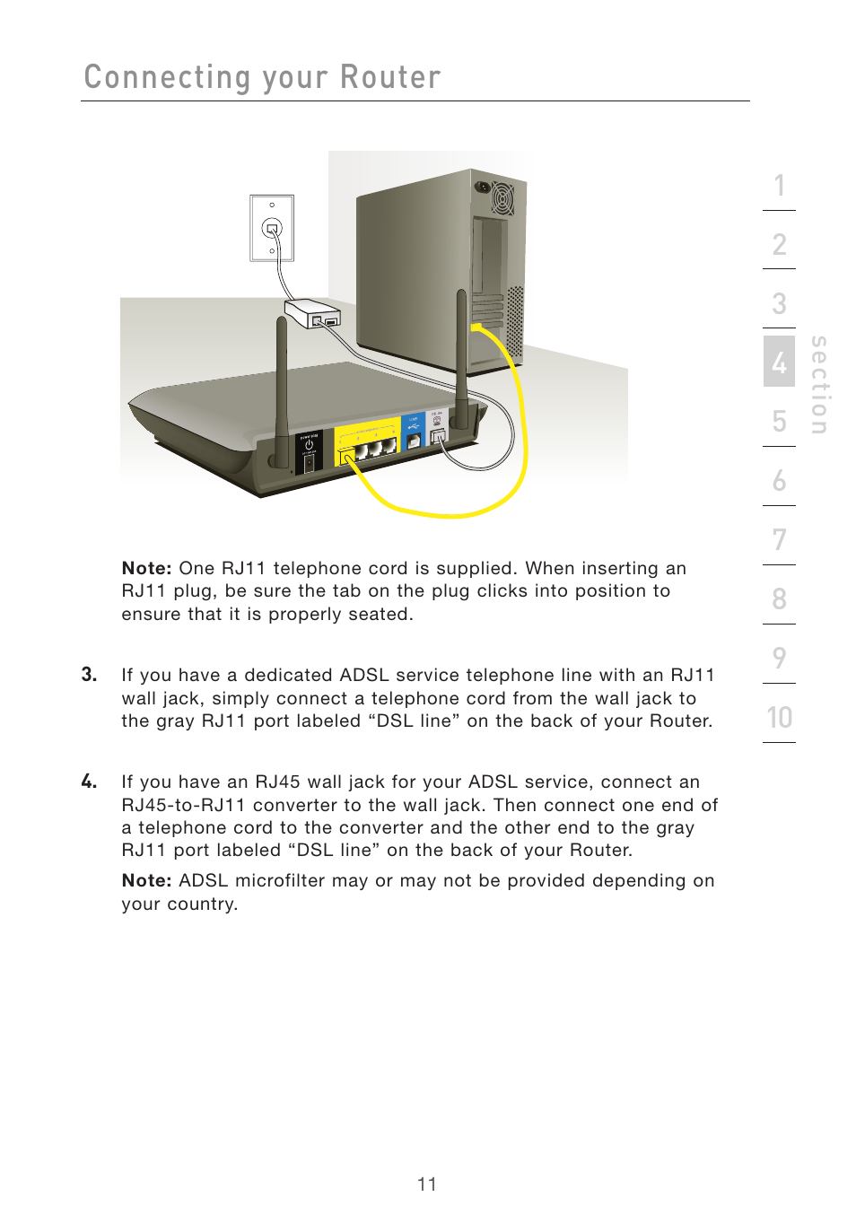 Connecting your router | Belkin F5D7632UK4 User Manual | Page 13 / 90