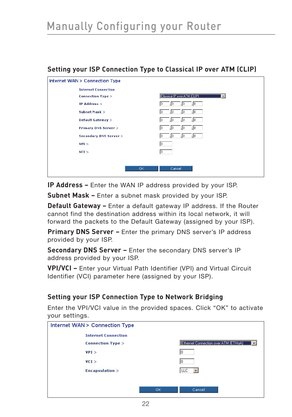 Manually configuring your router | Belkin F5D7632UK4 User Manual | Page 24 / 90