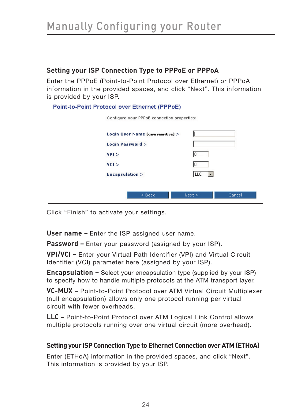 Manually configuring your router | Belkin F5D7632UK4 User Manual | Page 26 / 90