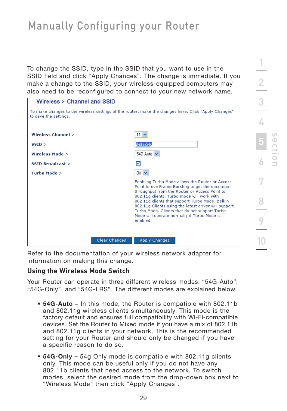 Manually configuring your router, Se ct io n | Belkin F5D7632UK4 User Manual | Page 31 / 90