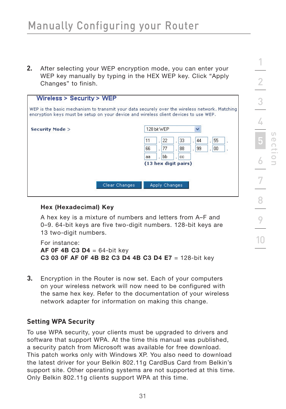 Manually configuring your router, Se ct io n | Belkin F5D7632UK4 User Manual | Page 33 / 90