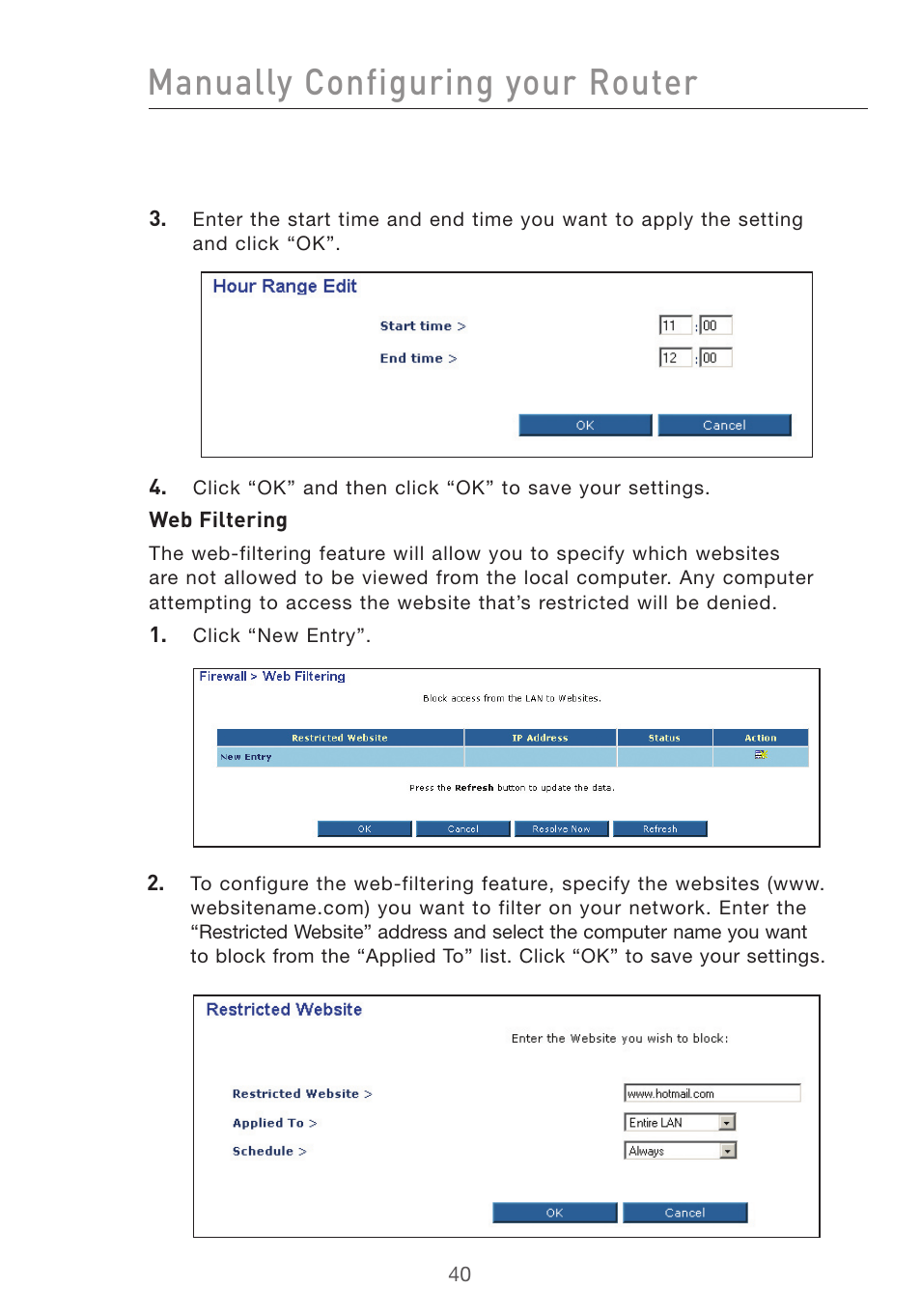 Manually configuring your router | Belkin F5D7632UK4 User Manual | Page 42 / 90