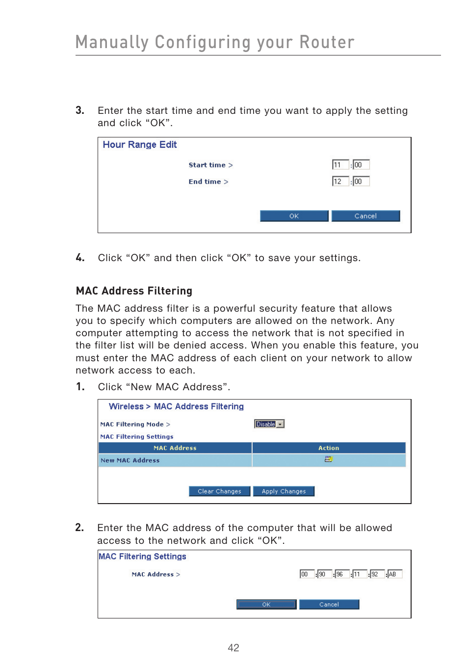 Manually configuring your router | Belkin F5D7632UK4 User Manual | Page 44 / 90