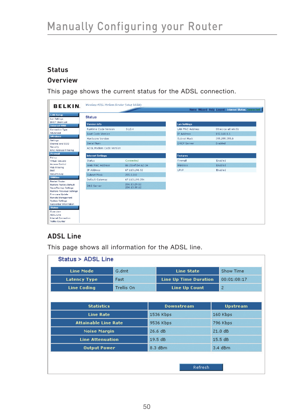 Manually configuring your router | Belkin F5D7632UK4 User Manual | Page 52 / 90