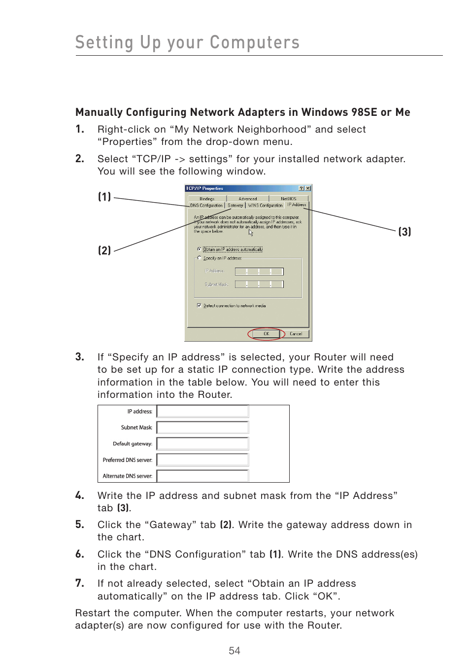Setting up your computers | Belkin F5D7632UK4 User Manual | Page 56 / 90