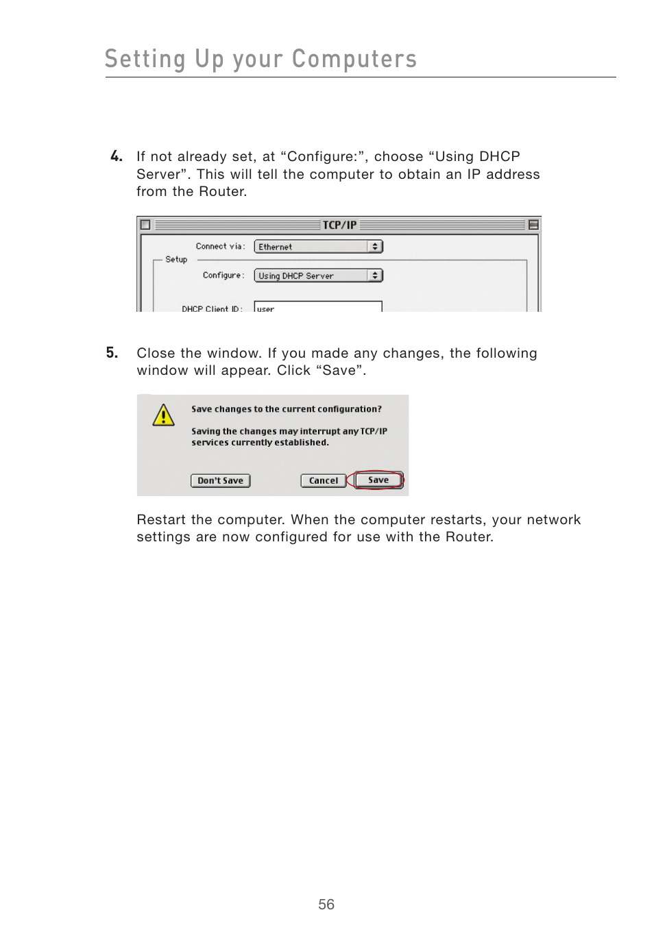 Setting up your computers | Belkin F5D7632UK4 User Manual | Page 58 / 90