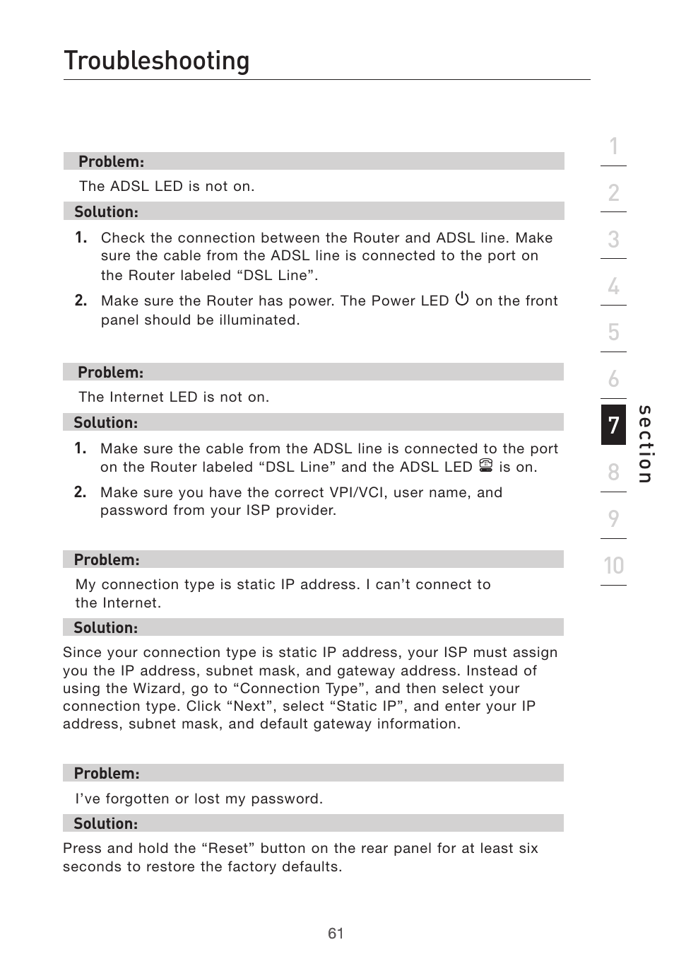 Troubleshooting, Se ct io n | Belkin F5D7632UK4 User Manual | Page 63 / 90