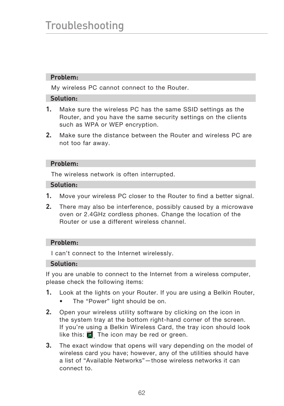 Troubleshooting | Belkin F5D7632UK4 User Manual | Page 64 / 90