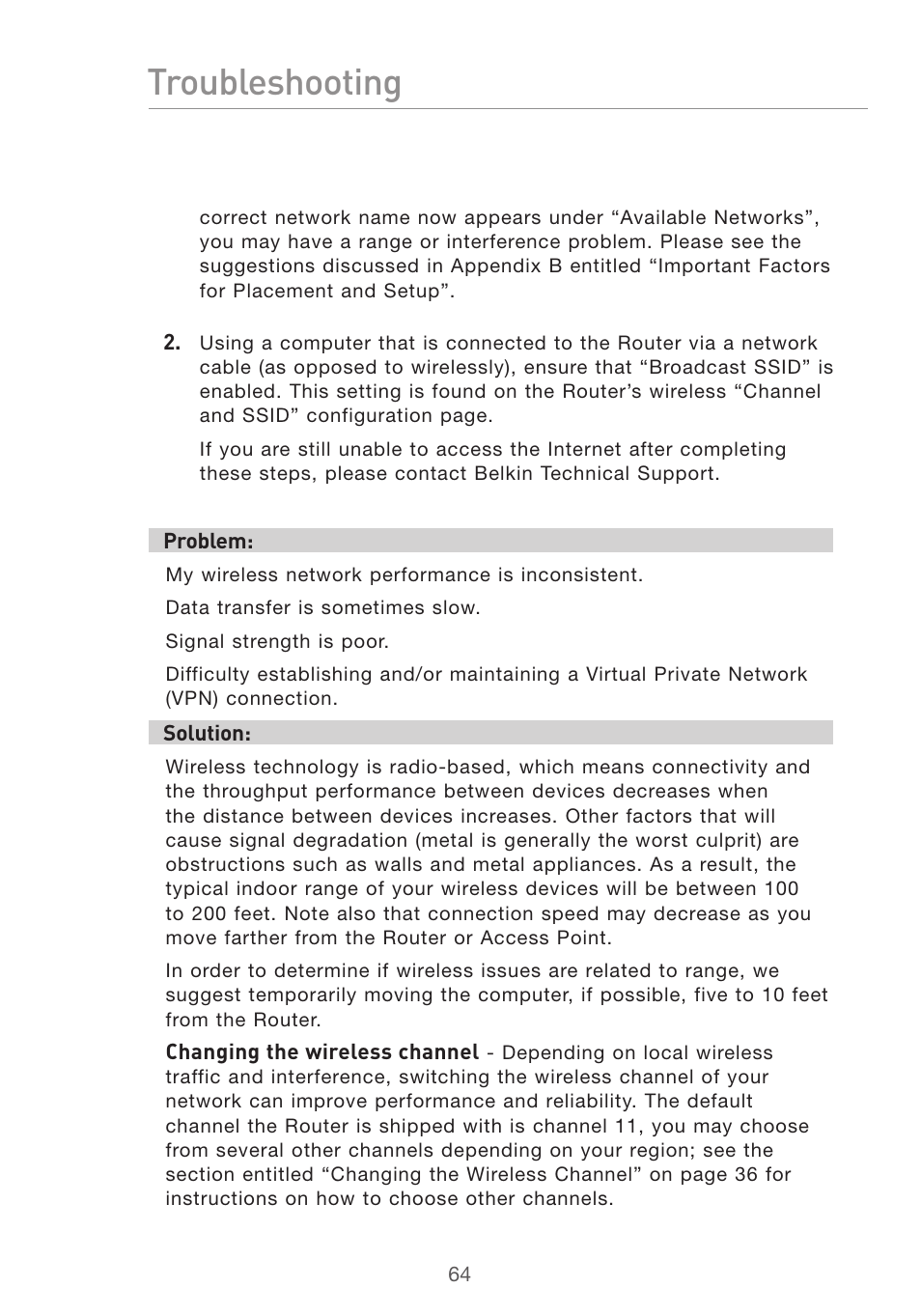 Troubleshooting | Belkin F5D7632UK4 User Manual | Page 66 / 90