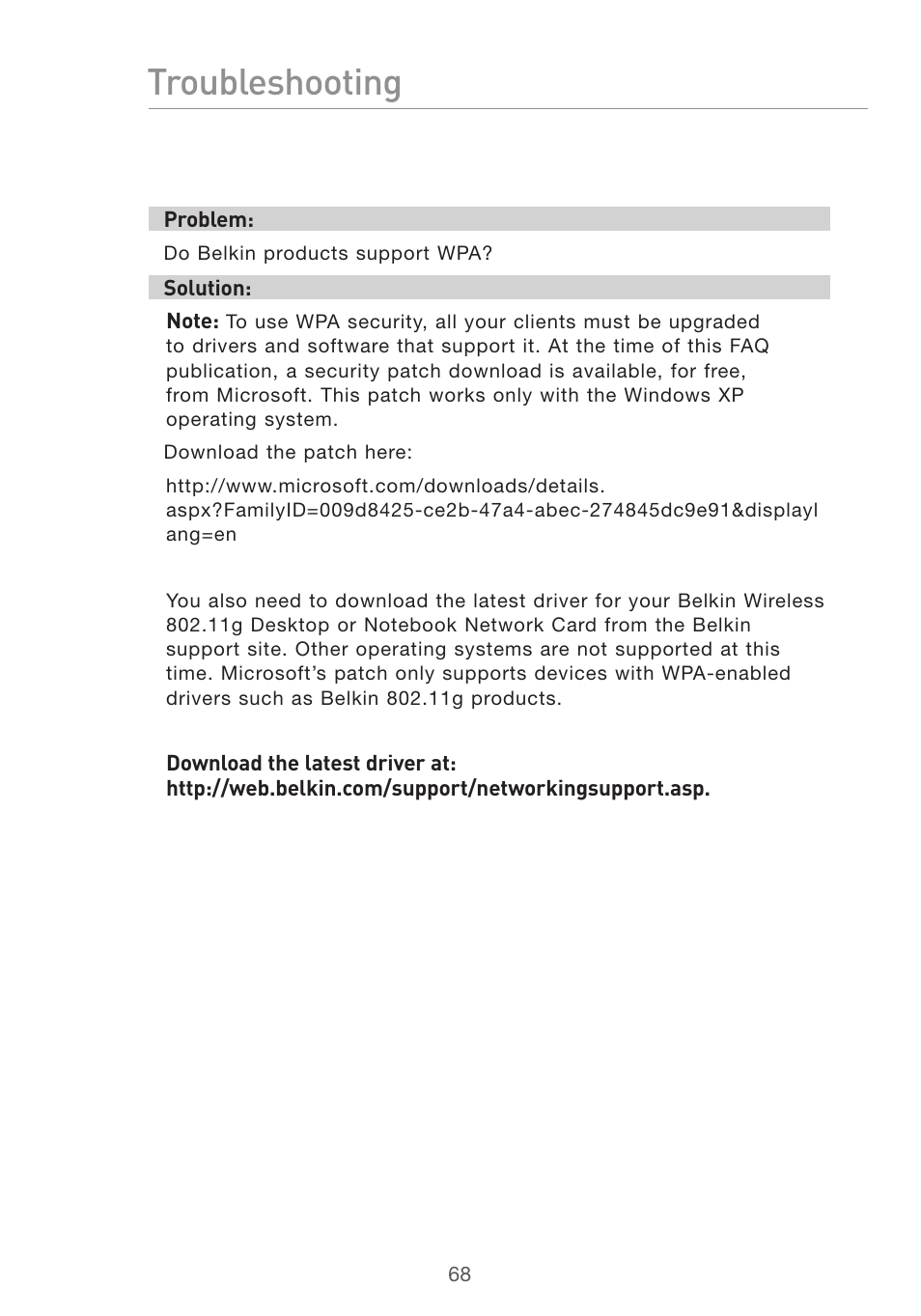 Troubleshooting | Belkin F5D7632UK4 User Manual | Page 70 / 90