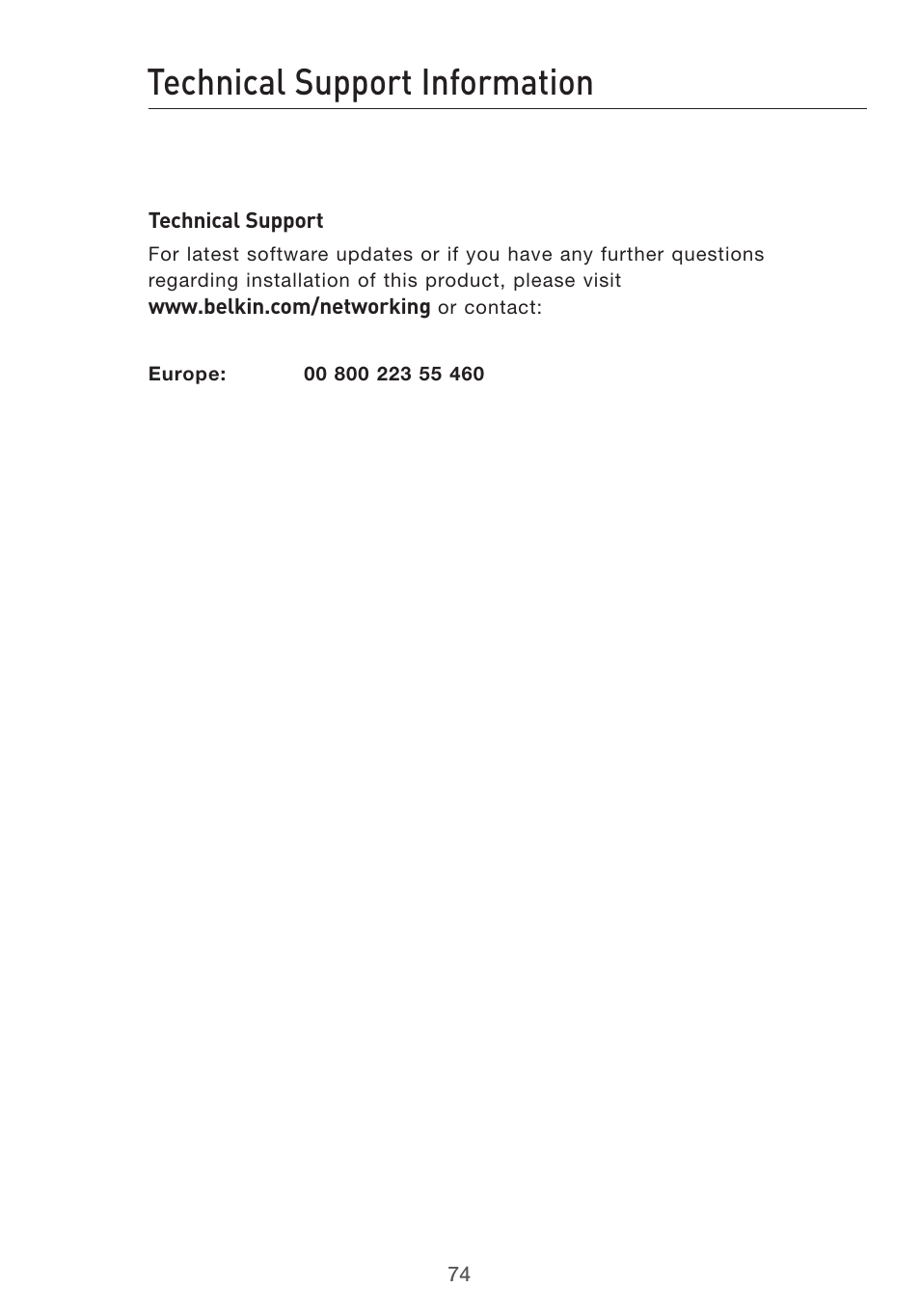 Technical support information | Belkin F5D7632UK4 User Manual | Page 76 / 90