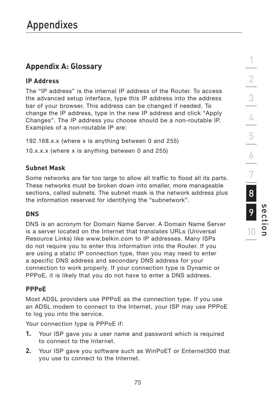 Appendixes | Belkin F5D7632UK4 User Manual | Page 77 / 90