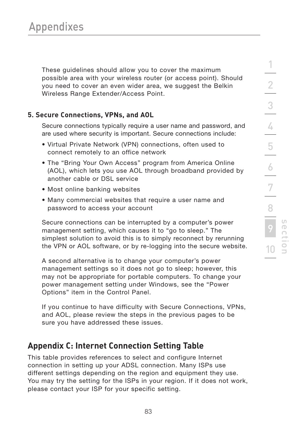 Appendixes, Se ct io n | Belkin F5D7632UK4 User Manual | Page 85 / 90