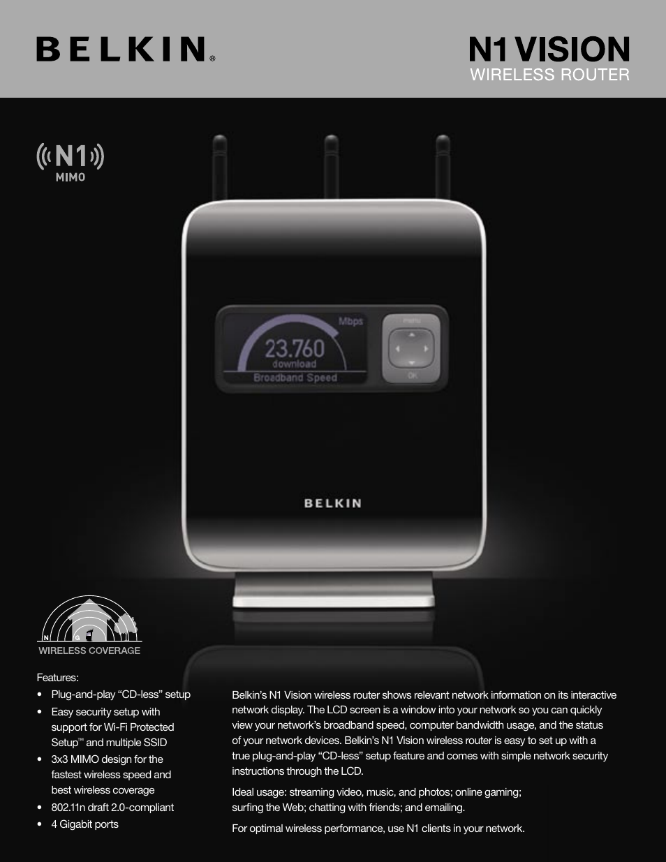 Belkin N1 Vision User Manual | 2 pages