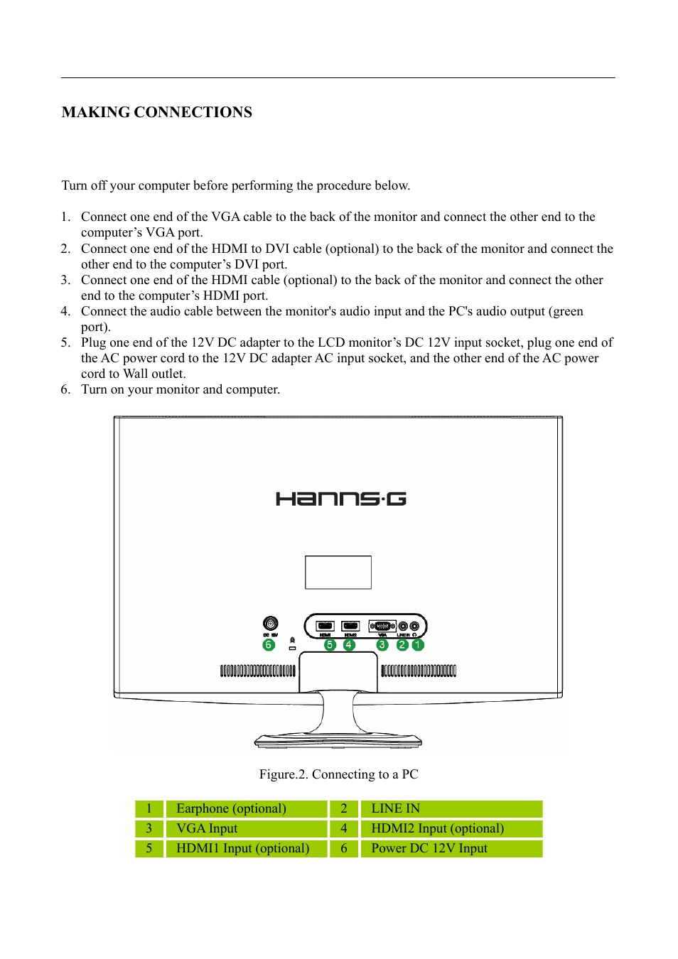 Making connections | Hanns.G HL231 User Manual | Page 9 / 23