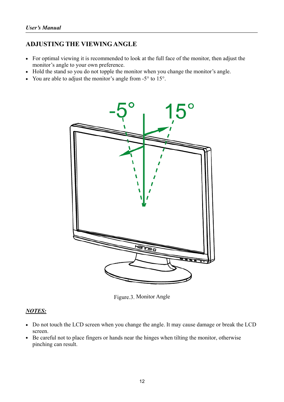 Adjusting the viewing angle | Hanns.G HA191 User Manual | Page 12 / 24