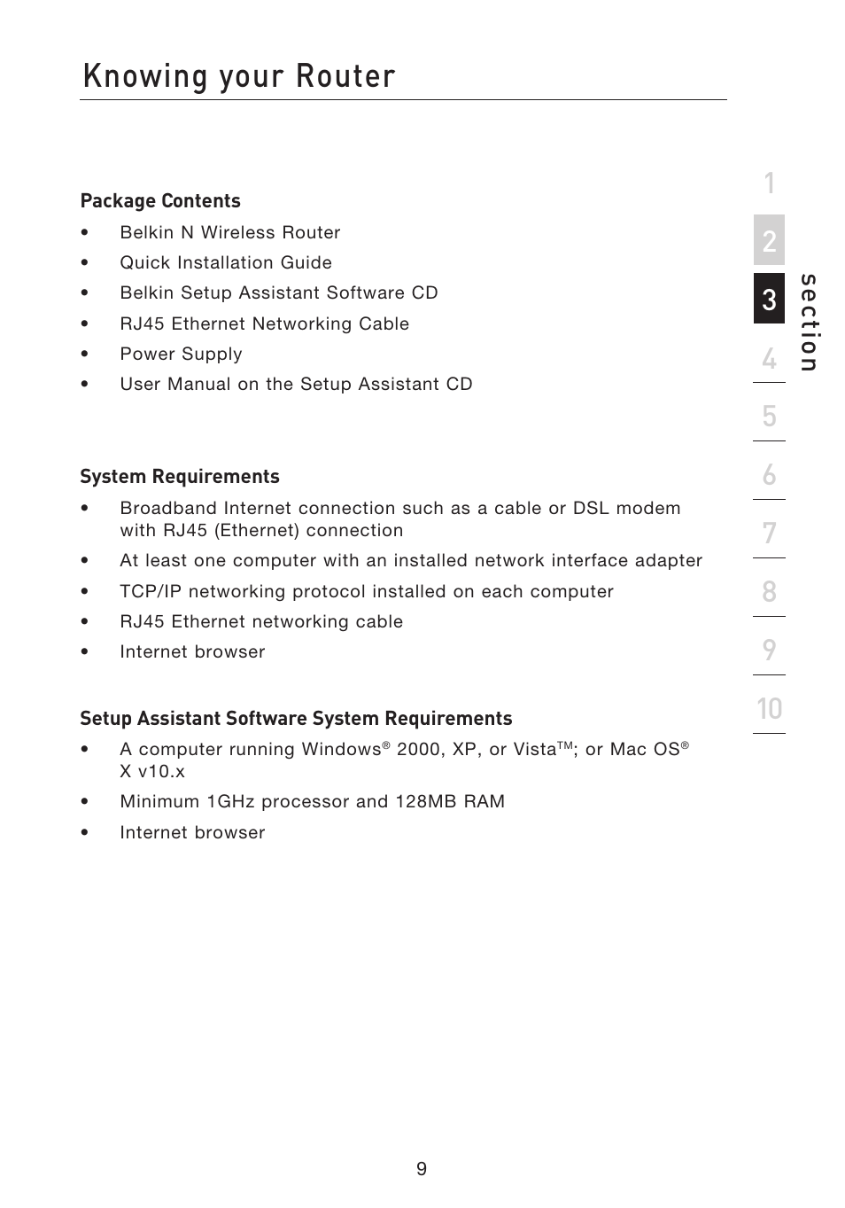 Knowing your router, Se ct io n | Belkin F5D8233EA4 User Manual | Page 11 / 619