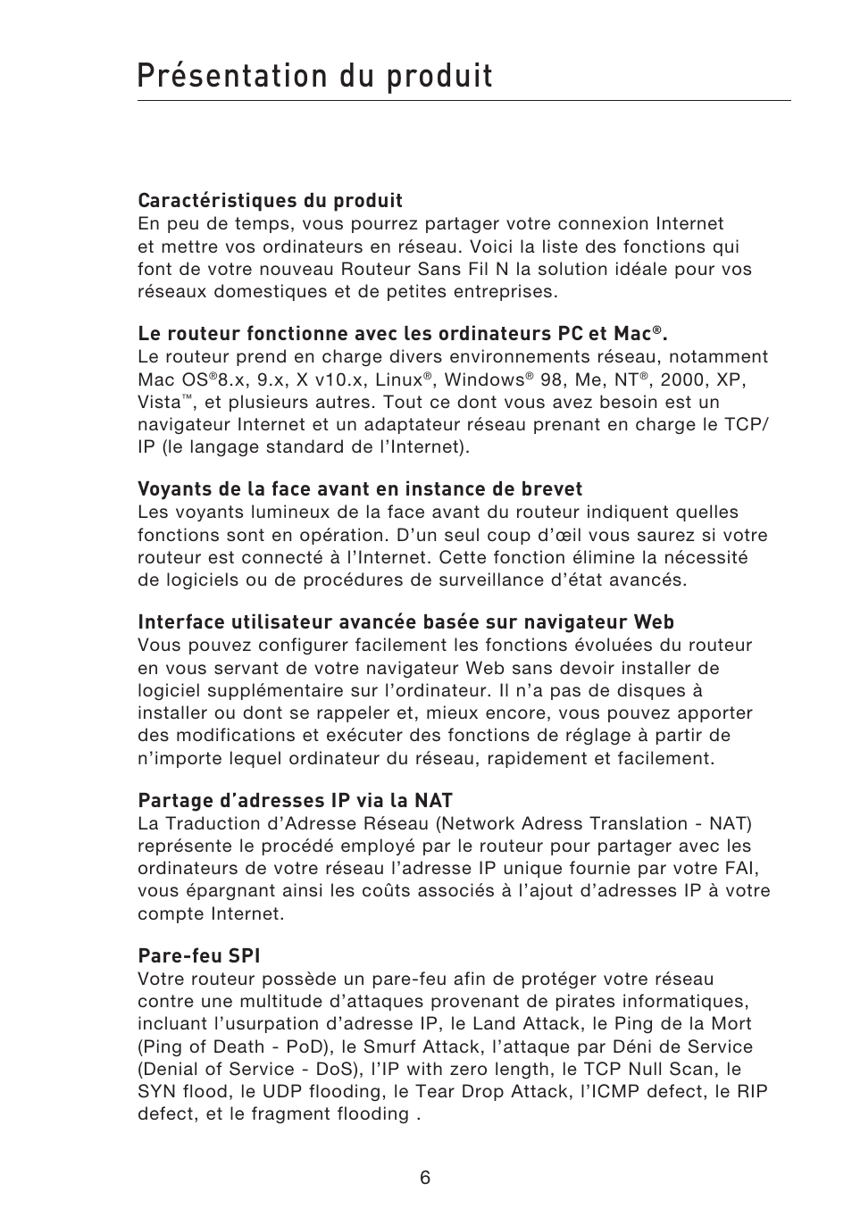 Présentation du produit | Belkin F5D8233EA4 User Manual | Page 111 / 619