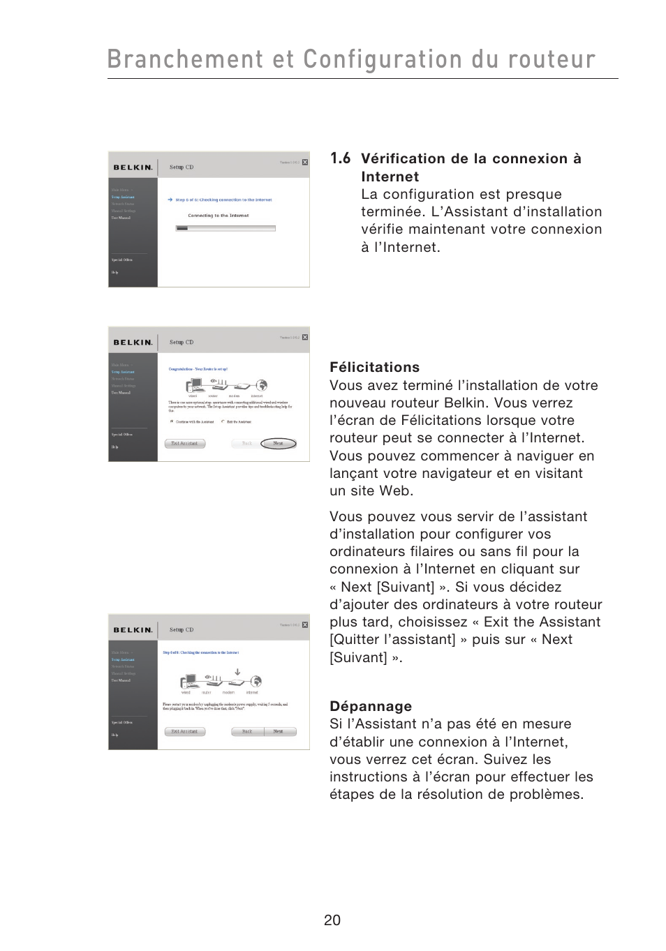 Branchement et configuration du routeur | Belkin F5D8233EA4 User Manual | Page 125 / 619