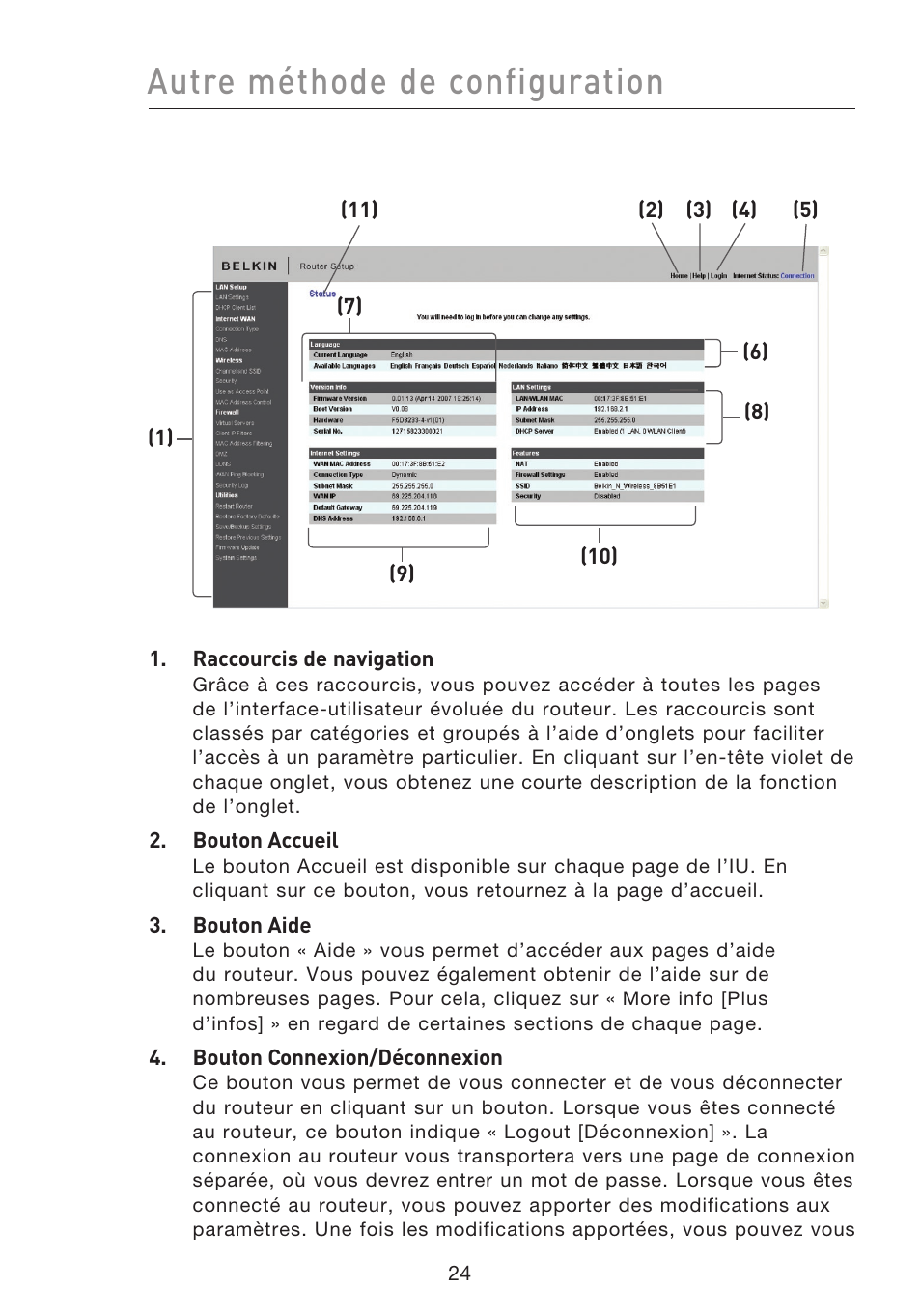 Autre méthode de configuration | Belkin F5D8233EA4 User Manual | Page 129 / 619