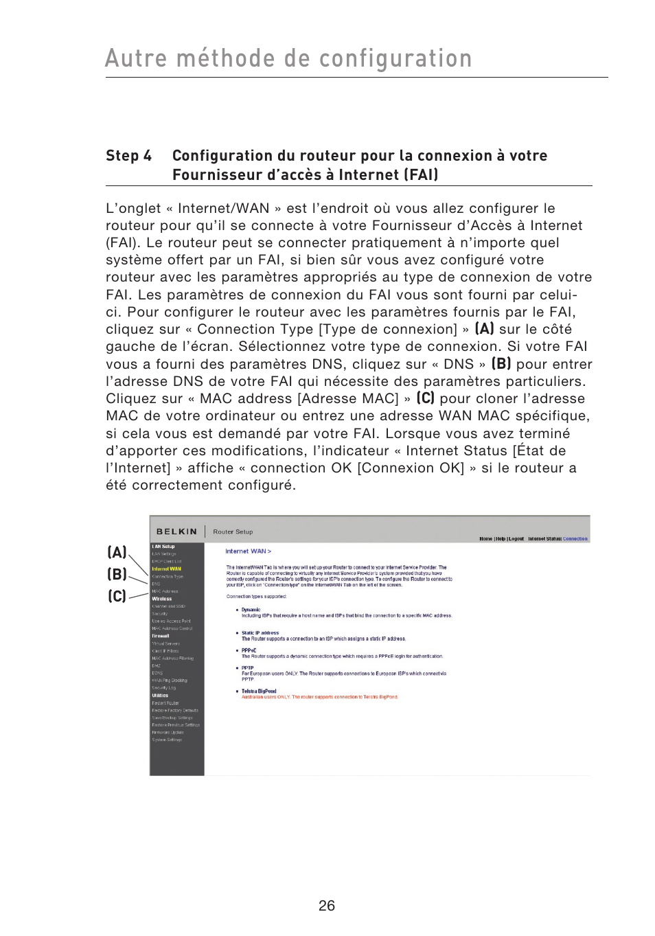 Autre méthode de configuration | Belkin F5D8233EA4 User Manual | Page 131 / 619