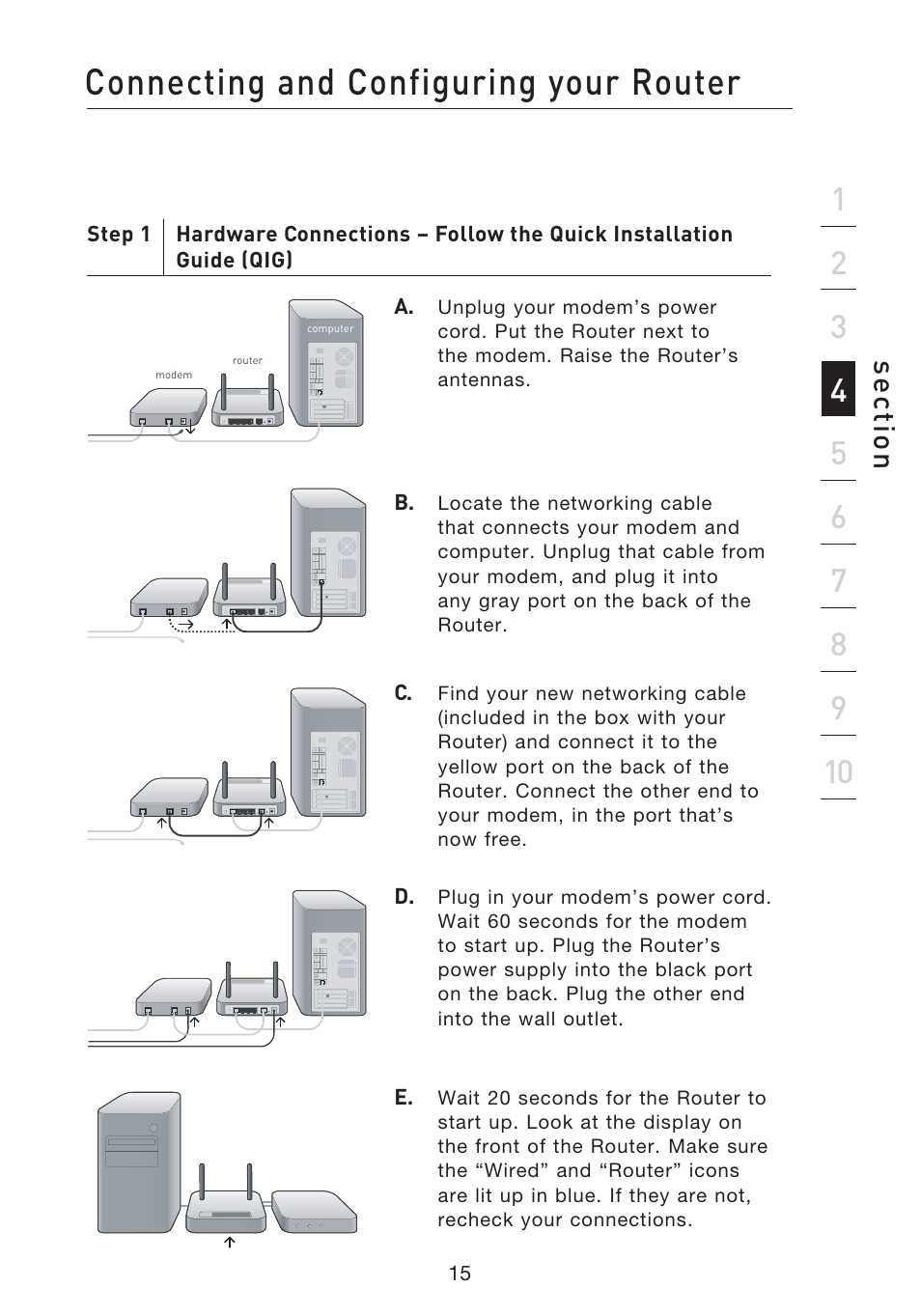 Connecting and configuring your router, Se ct io n | Belkin F5D8233EA4 User Manual | Page 17 / 619