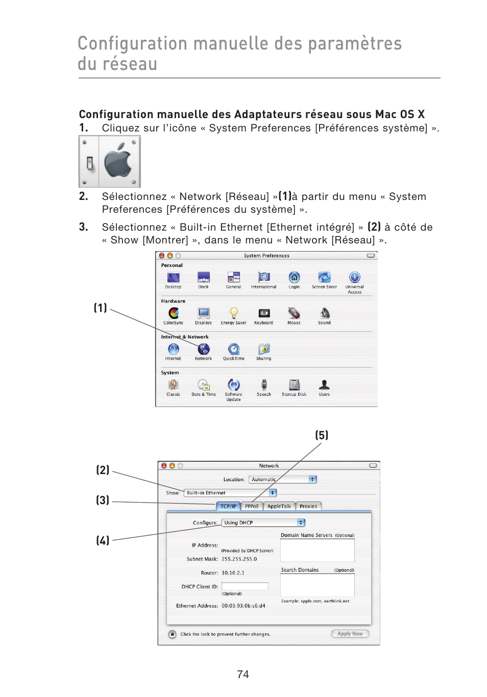 Configuration manuelle des paramètres du réseau | Belkin F5D8233EA4 User Manual | Page 179 / 619