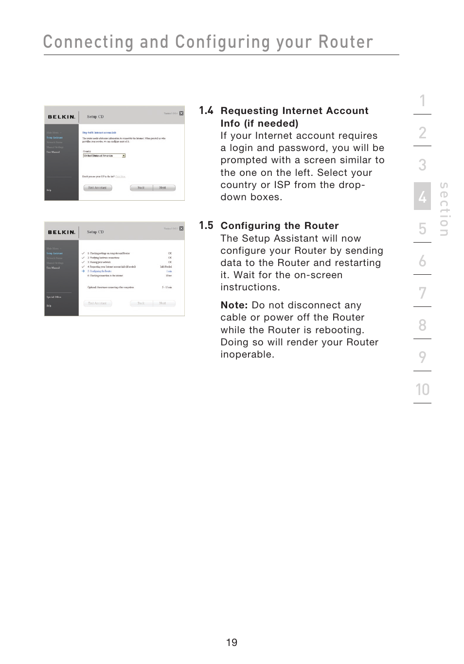 Connecting and configuring your router | Belkin F5D8233EA4 User Manual | Page 21 / 619