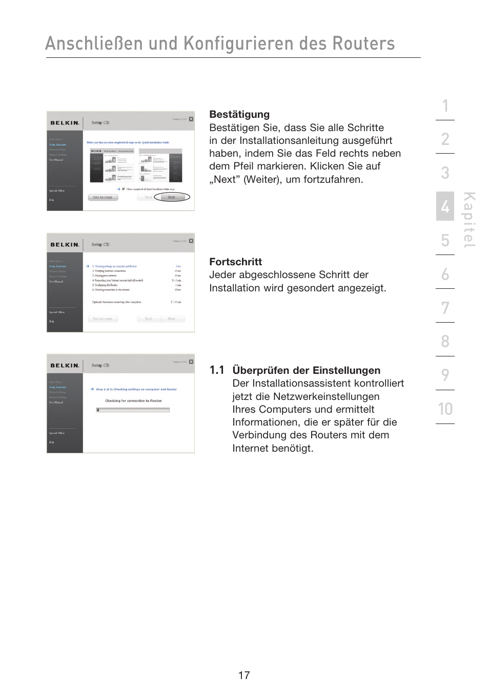 Anschließen und konfigurieren des routers | Belkin F5D8233EA4 User Manual | Page 225 / 619