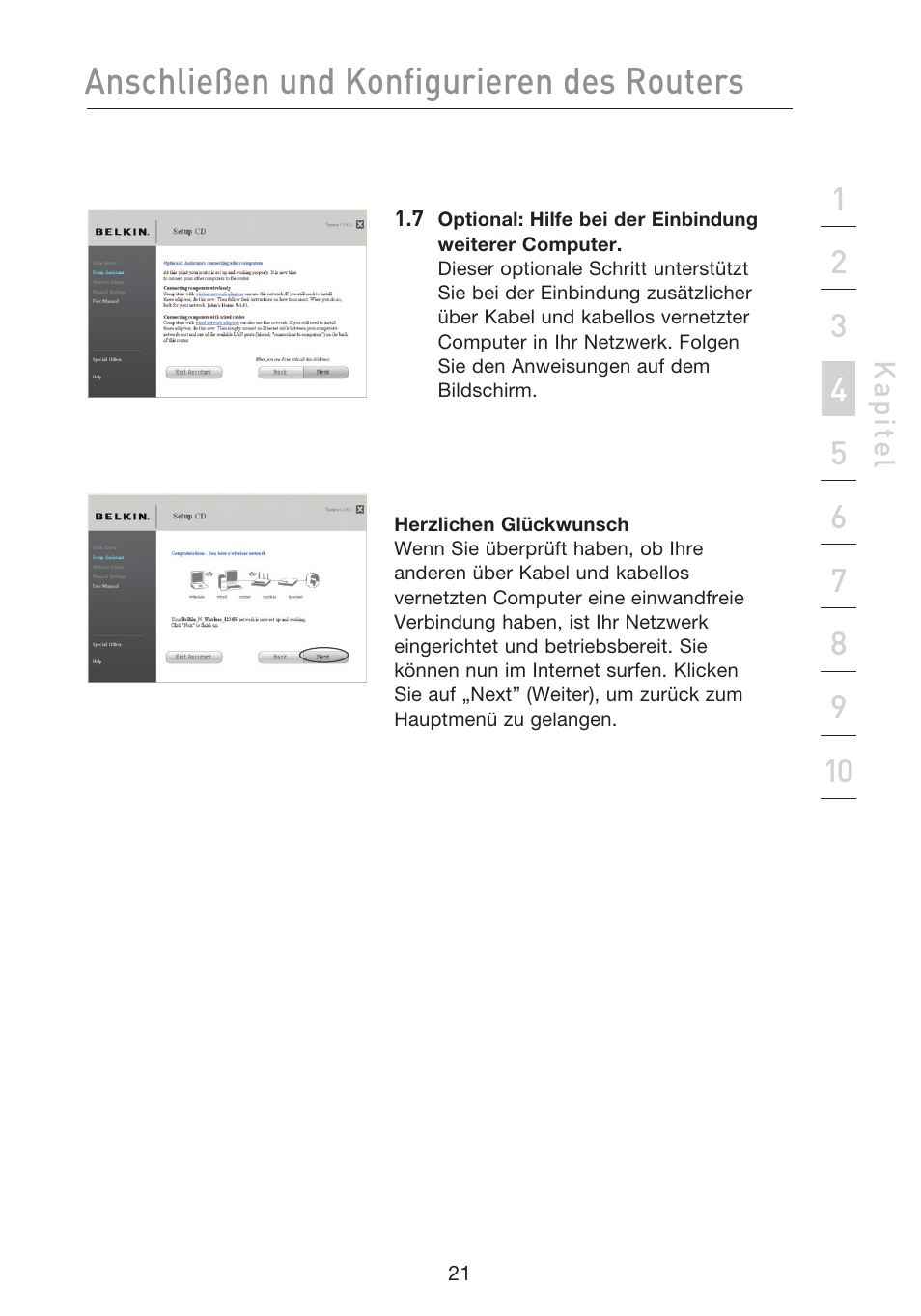 Anschließen und konfigurieren des routers | Belkin F5D8233EA4 User Manual | Page 229 / 619