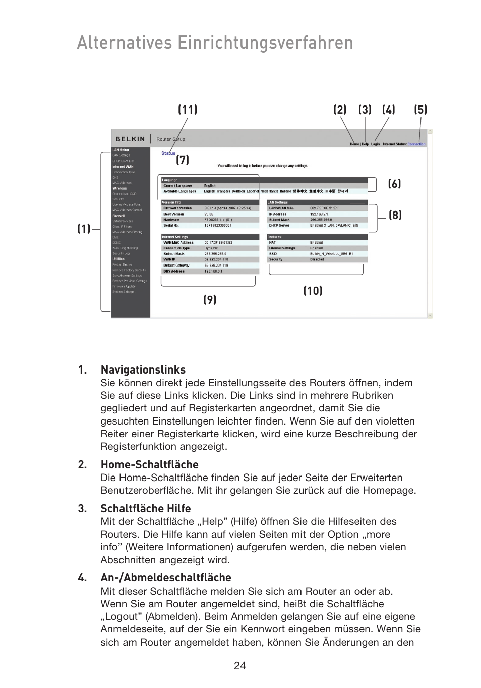 Alternatives einrichtungsverfahren | Belkin F5D8233EA4 User Manual | Page 232 / 619