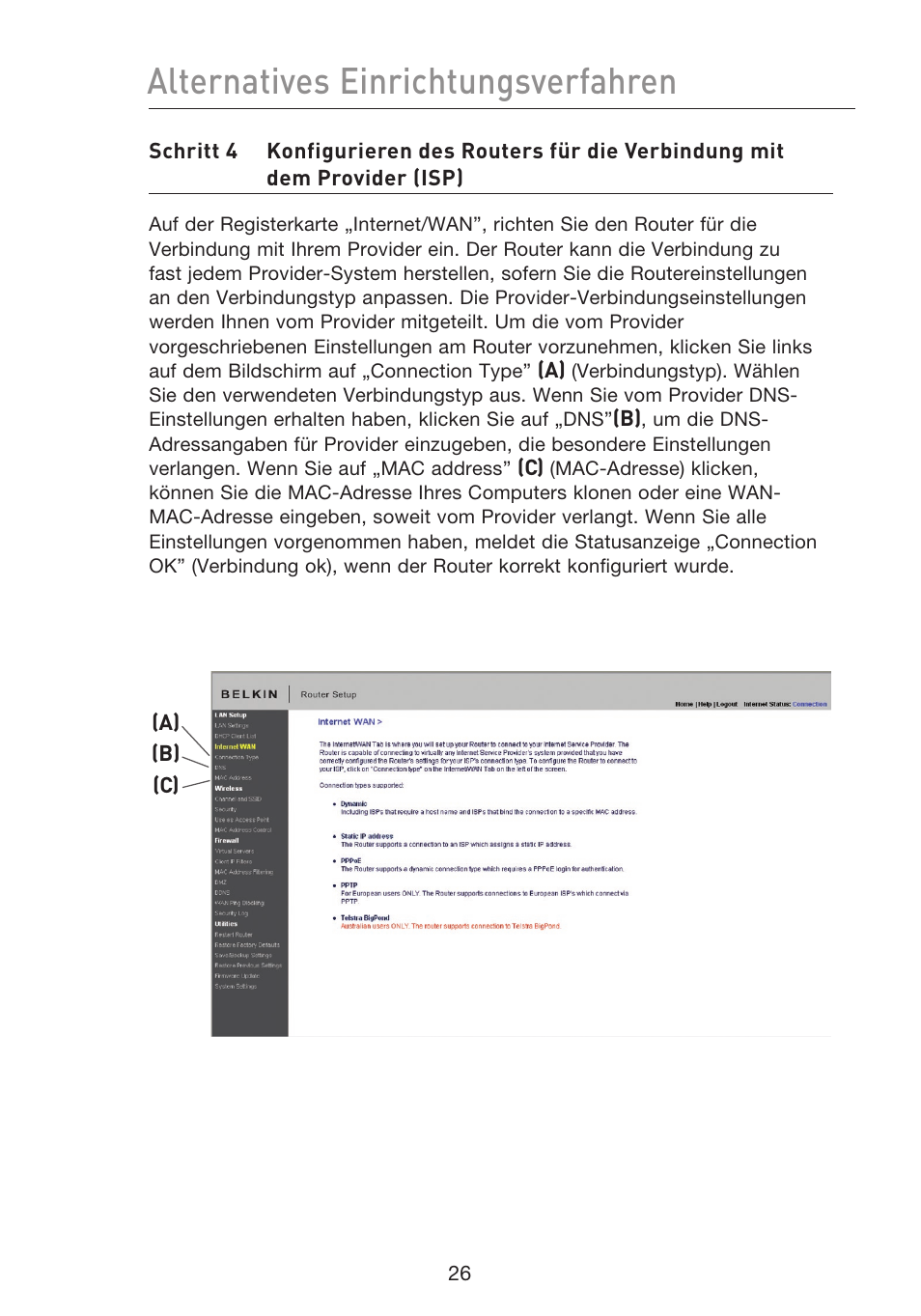 Alternatives einrichtungsverfahren | Belkin F5D8233EA4 User Manual | Page 234 / 619