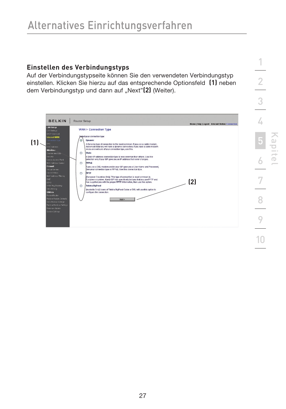 Alternatives einrichtungsverfahren | Belkin F5D8233EA4 User Manual | Page 235 / 619