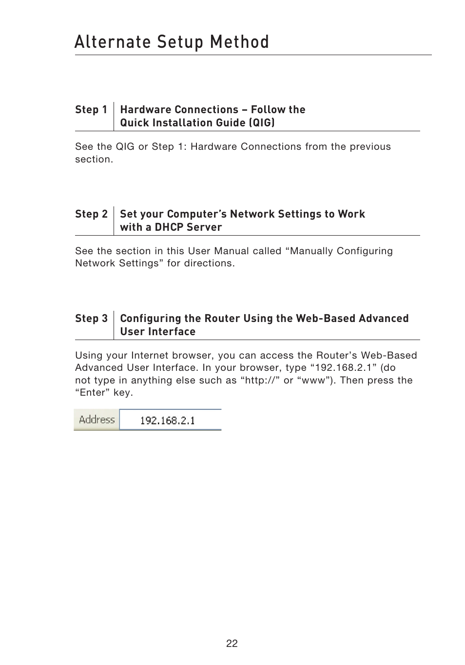 Alternate setup method | Belkin F5D8233EA4 User Manual | Page 24 / 619