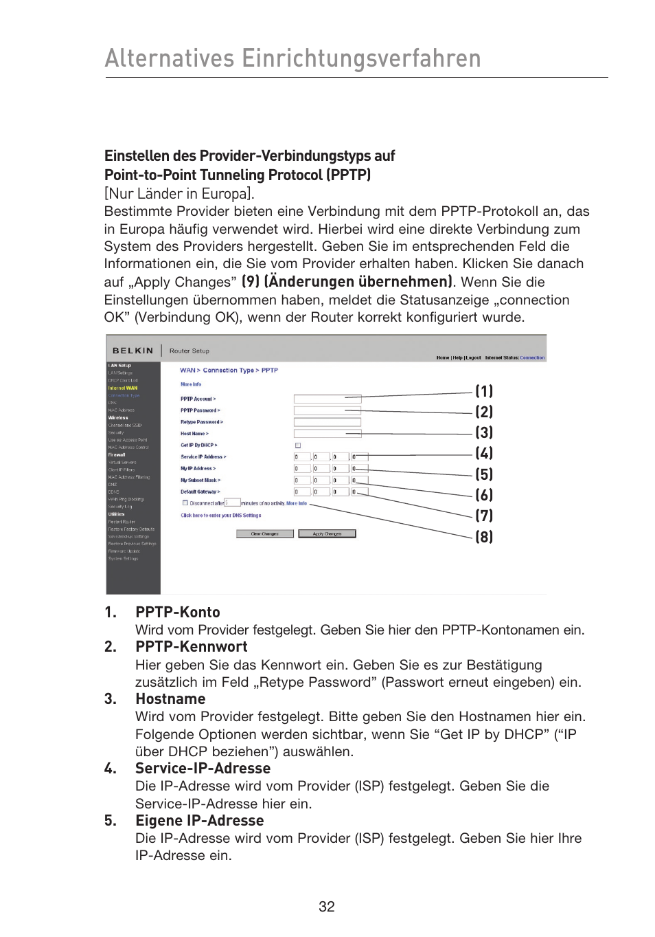 Alternatives einrichtungsverfahren | Belkin F5D8233EA4 User Manual | Page 240 / 619