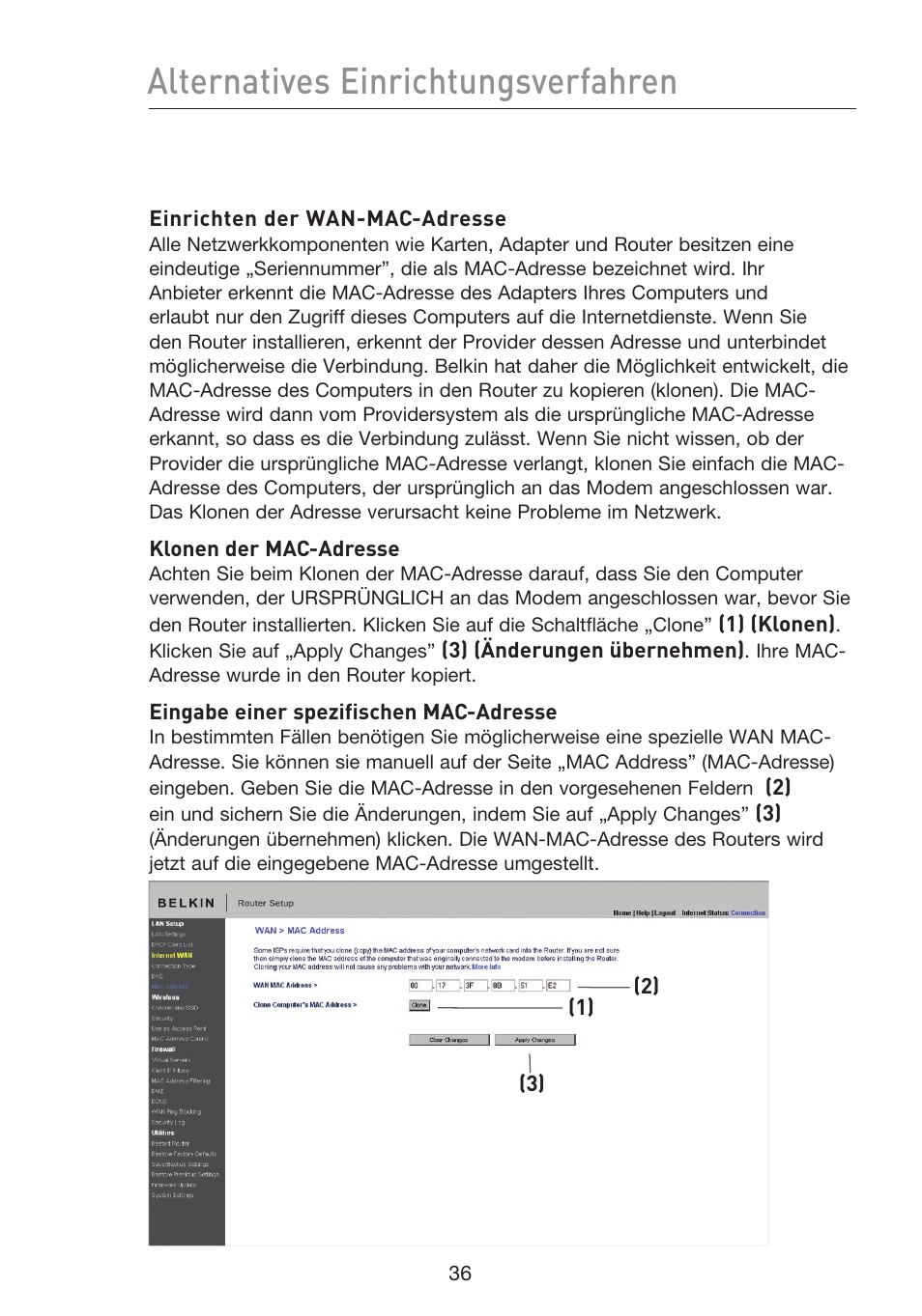 Alternatives einrichtungsverfahren | Belkin F5D8233EA4 User Manual | Page 244 / 619