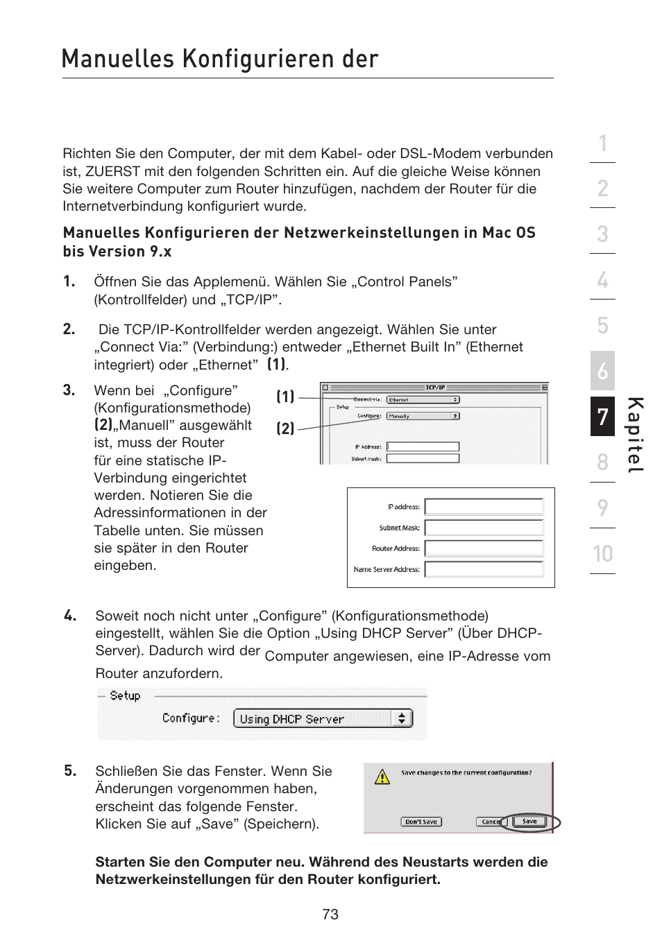 Manuelles konfigurieren der, Kap ite l | Belkin F5D8233EA4 User Manual | Page 281 / 619