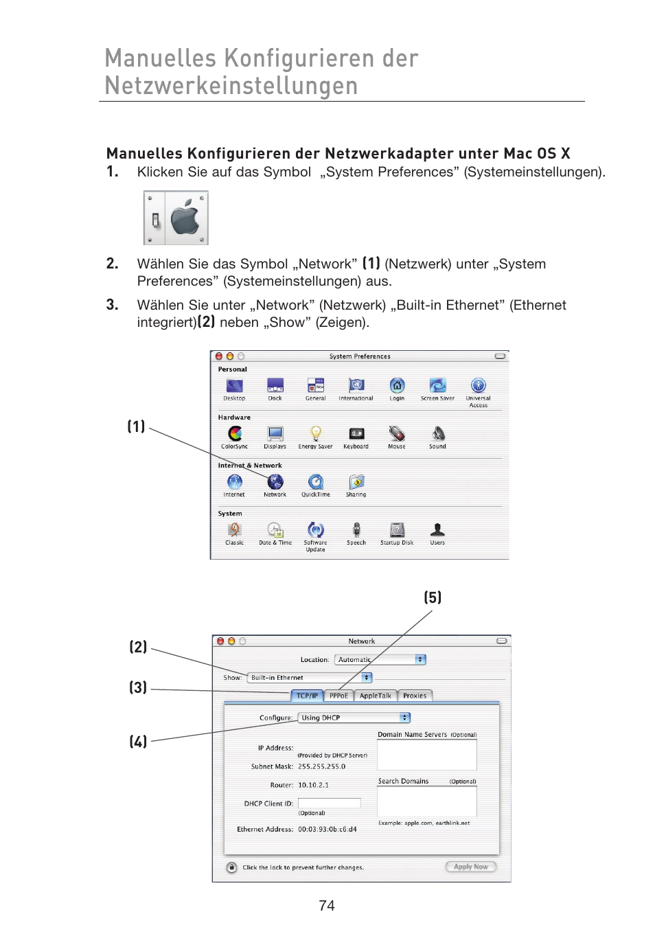 Manuelles konfigurieren der netzwerkeinstellungen | Belkin F5D8233EA4 User Manual | Page 282 / 619