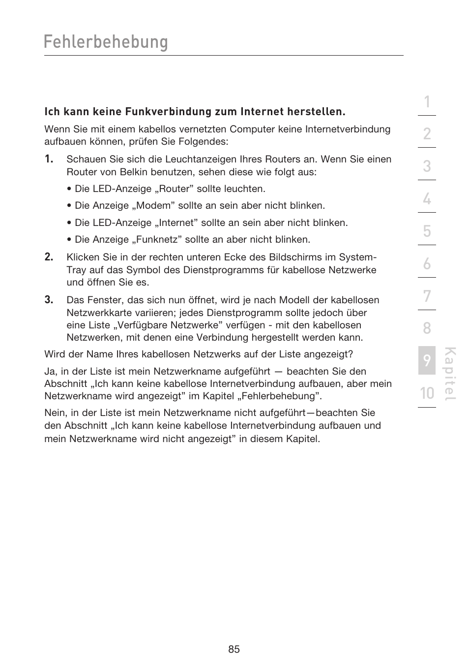 Fehlerbehebung, Kap ite l | Belkin F5D8233EA4 User Manual | Page 293 / 619