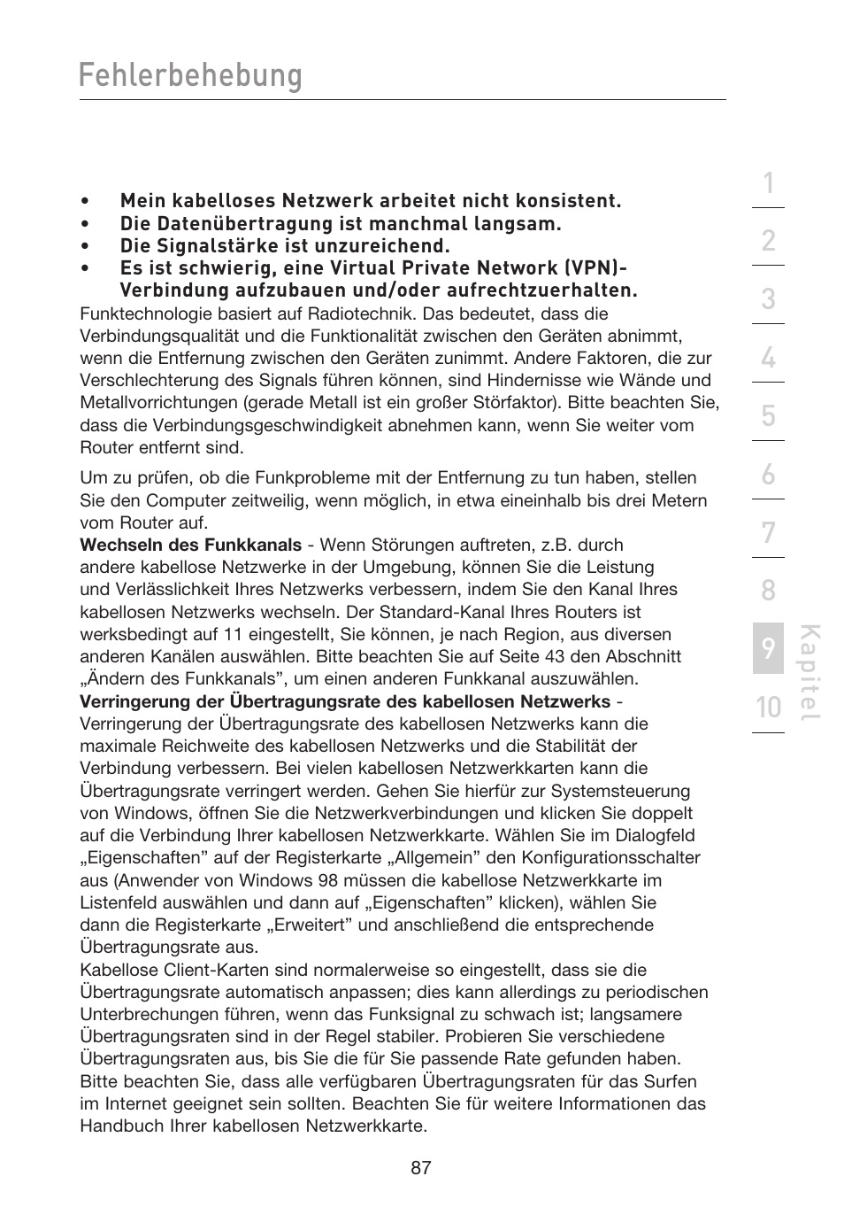 Fehlerbehebung | Belkin F5D8233EA4 User Manual | Page 295 / 619