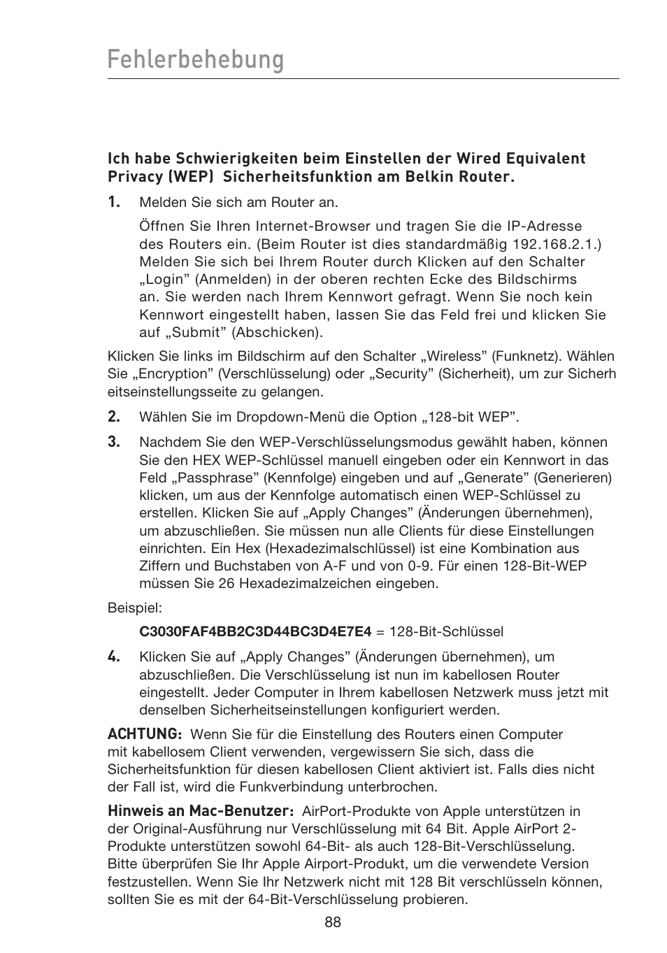 Fehlerbehebung | Belkin F5D8233EA4 User Manual | Page 296 / 619