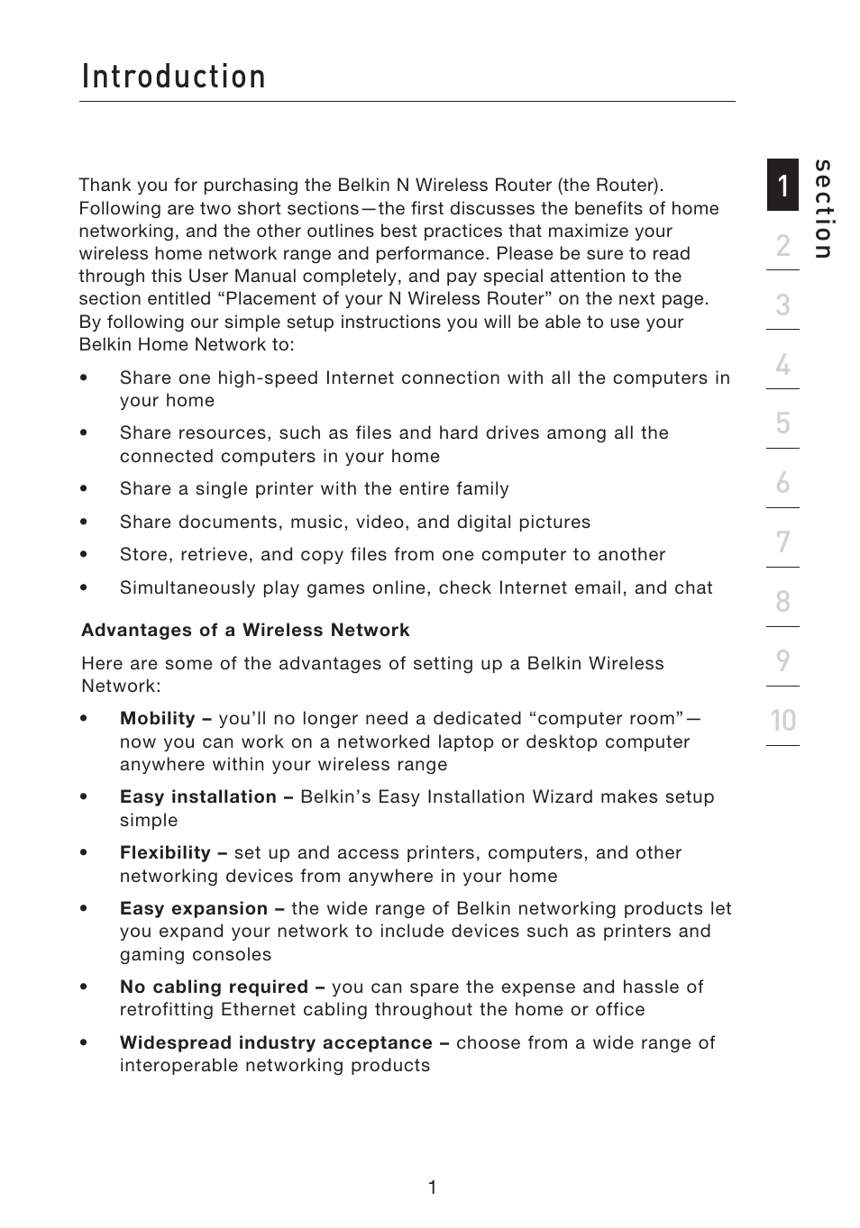 Introduction, Se ct io n | Belkin F5D8233EA4 User Manual | Page 3 / 619