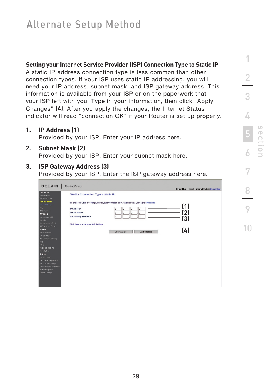 Alternate setup method, Se ct io n | Belkin F5D8233EA4 User Manual | Page 31 / 619