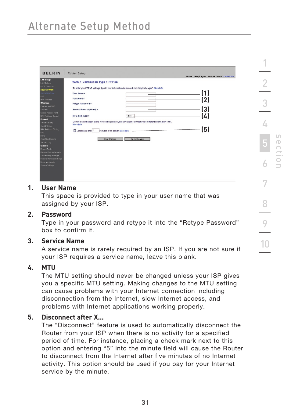 Alternate setup method, Se ct io n | Belkin F5D8233EA4 User Manual | Page 33 / 619