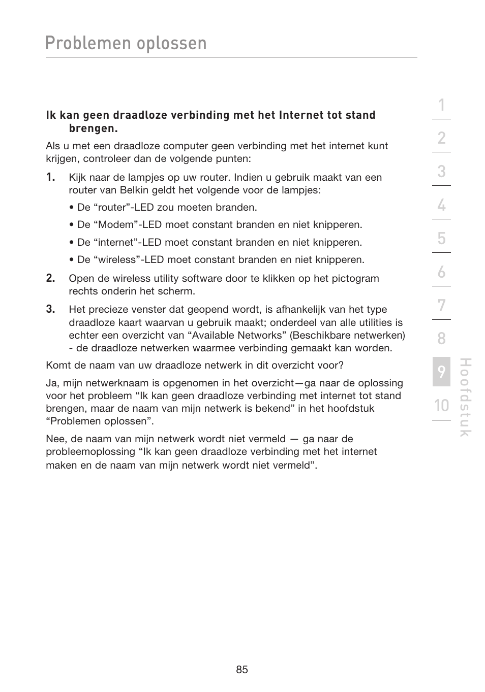 Problemen oplossen, Hoo fd st u k | Belkin F5D8233EA4 User Manual | Page 397 / 619