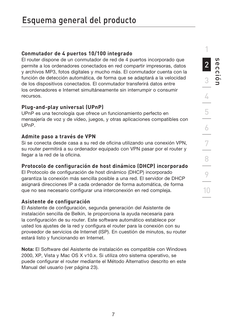 Esquema general del producto, Se cc ió n | Belkin F5D8233EA4 User Manual | Page 422 / 619