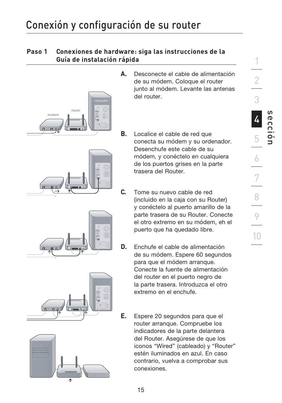 Conexión y configuración de su router, Se cc ió n | Belkin F5D8233EA4 User Manual | Page 430 / 619