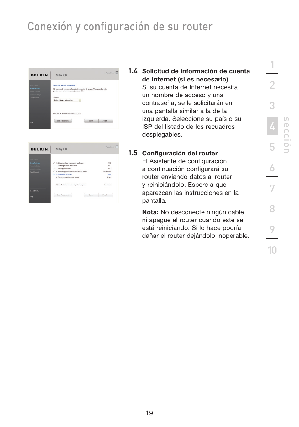 Conexión y configuración de su router | Belkin F5D8233EA4 User Manual | Page 434 / 619