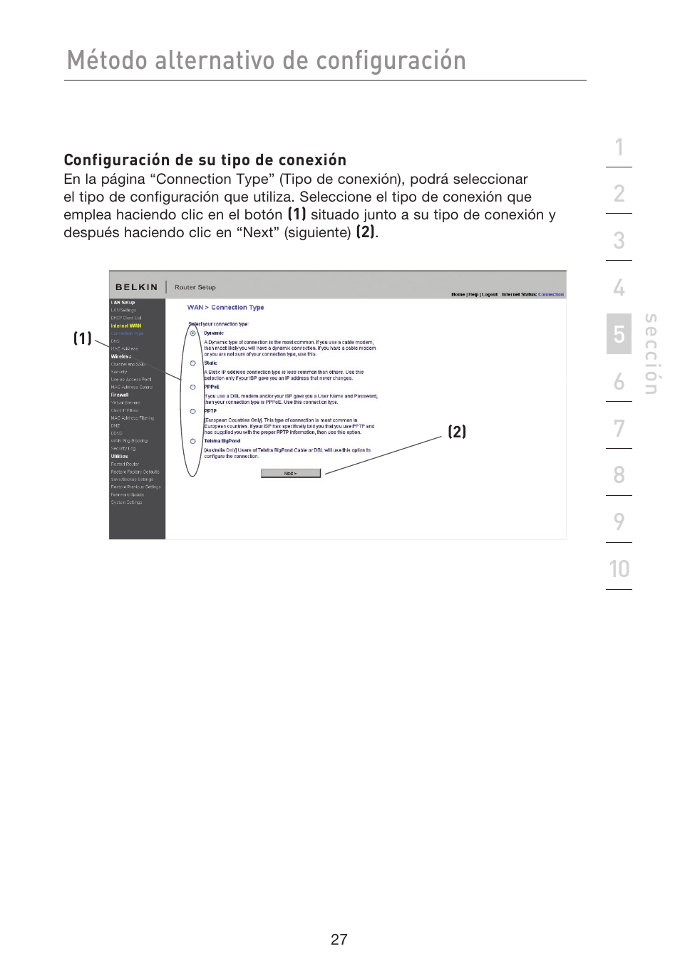 Método alternativo de configuración | Belkin F5D8233EA4 User Manual | Page 442 / 619