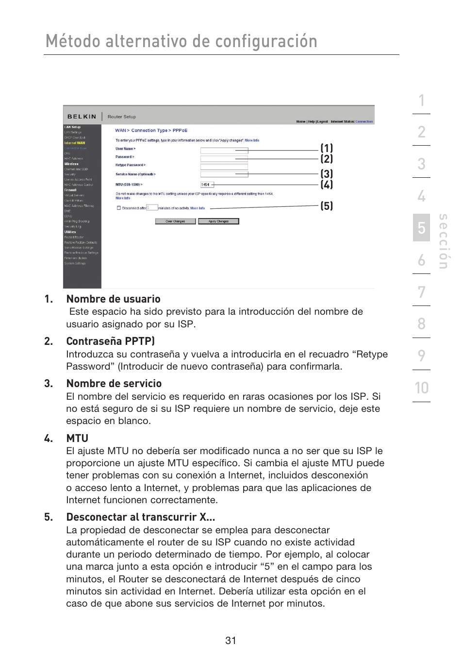 Método alternativo de configuración, Se cc ió n | Belkin F5D8233EA4 User Manual | Page 446 / 619